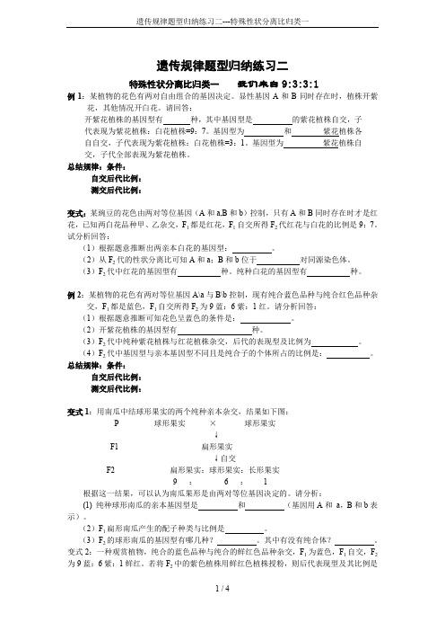 遗传规律题型归纳练习二---特殊性状分离比归类一