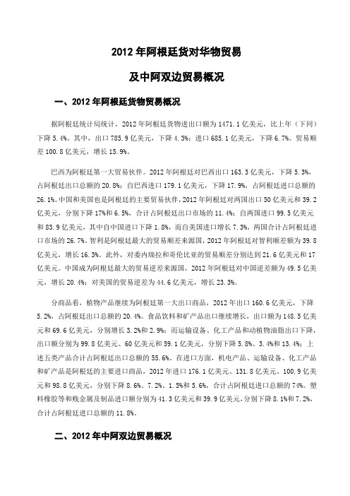 2012年阿根廷对华出口货物情况