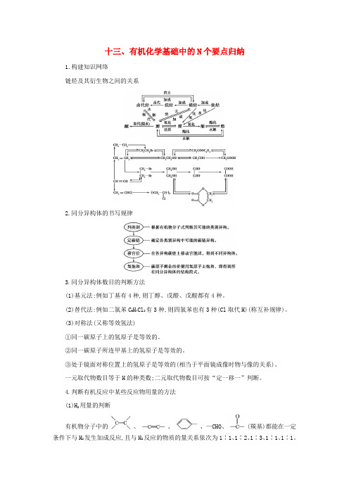 2019届高考化学第一轮复习 十三 有机化学基础中的N个要点归纳学案 新人教版