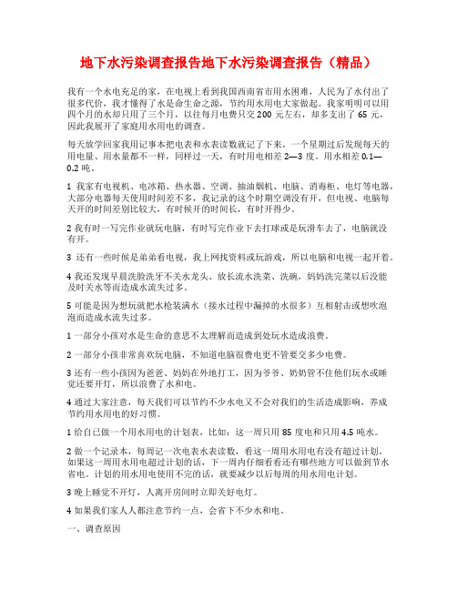 地下水污染调查报告地下水污染调查报告(精品)