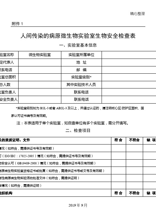 2017实验室生物安全专项检查表