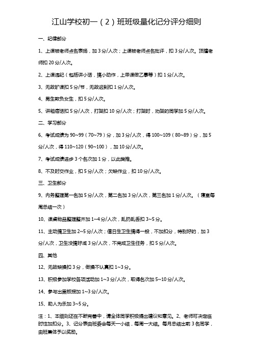 班级量化记分评分细则