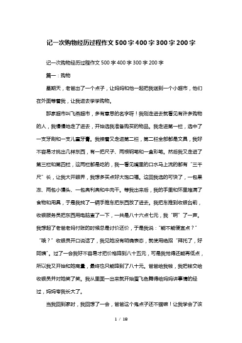 记一次购物经历过程作文500字400字300字200字