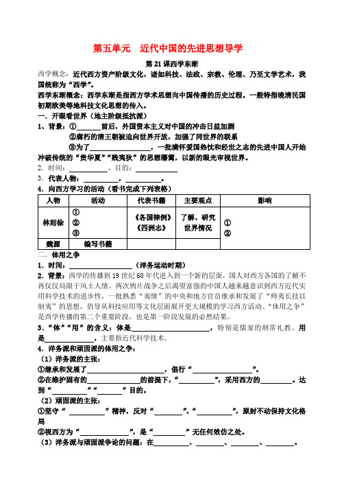 高中历史第五单元 近代中国的先进思想学案岳麓版必修3