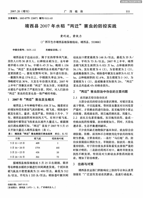 靖西县2007年水稻“两迁”害虫的防控实践