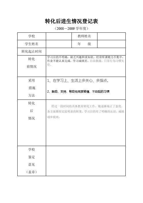 转化后进生情况登记表