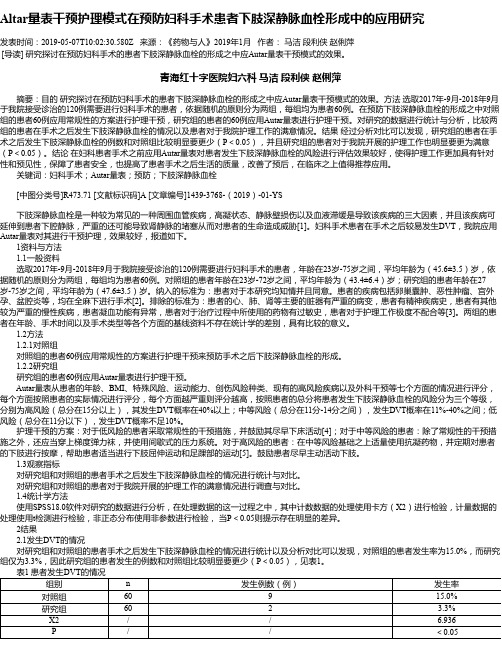Altar量表干预护理模式在预防妇科手术患者下肢深静脉血栓形成中的