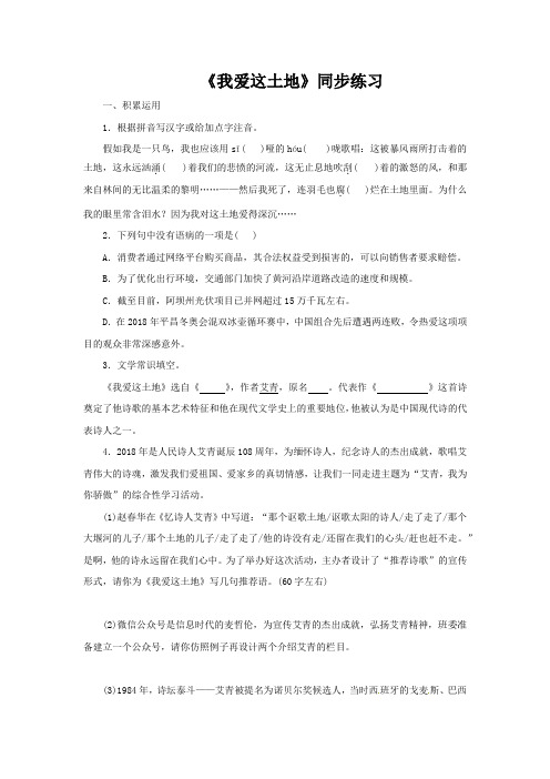 《我爱这土地》同步练习题【部编新人教版九年级语文上册(统编)】