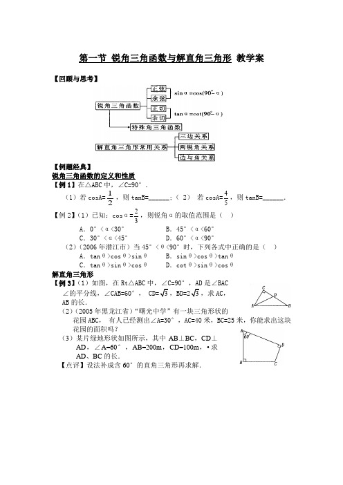 第一节 锐角三角函数与解直角三角形 教学案