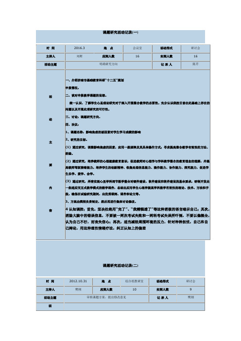 课题研究活动记录范文