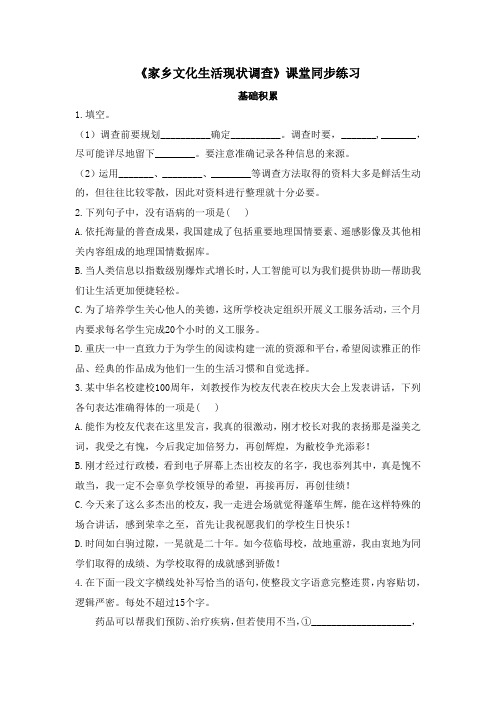 《家乡文化生活现状调查》课堂同步练习