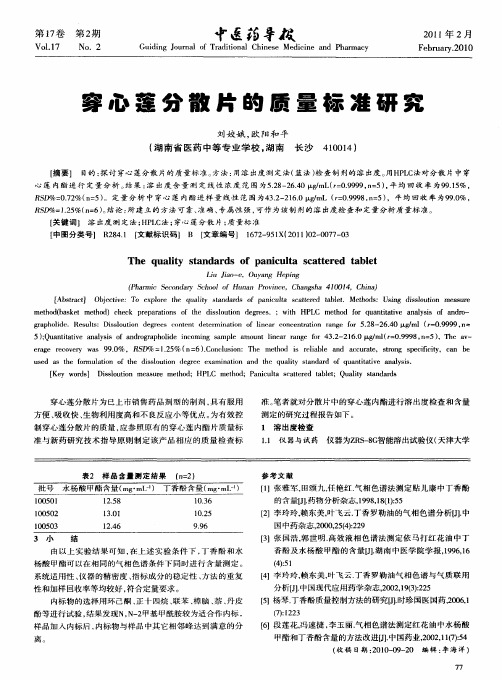 穿心莲分散片的质量标准研究