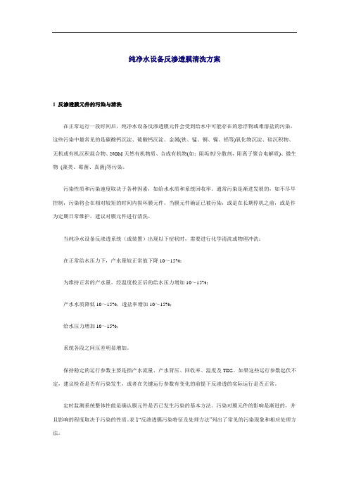 纯净水设备反渗透膜清洗方案