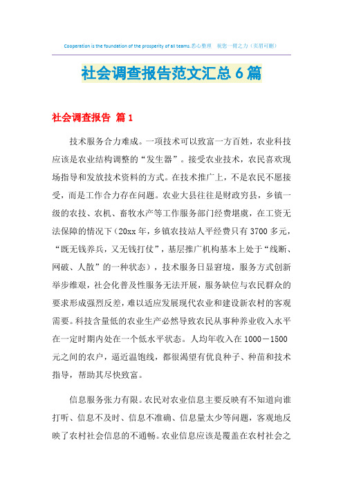 2021年社会调查报告范文汇总6篇