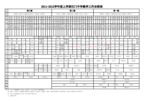 石门中学2011—2012学年度第一学期工作安排表(分工表)