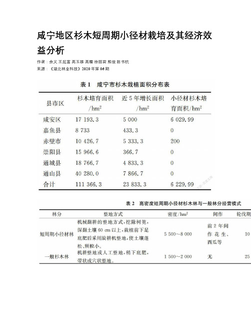 咸宁地区杉木短周期小径材栽培及其经济效益分析