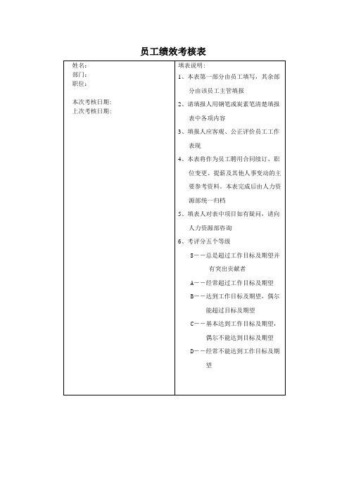 员工绩效考核表(范本)