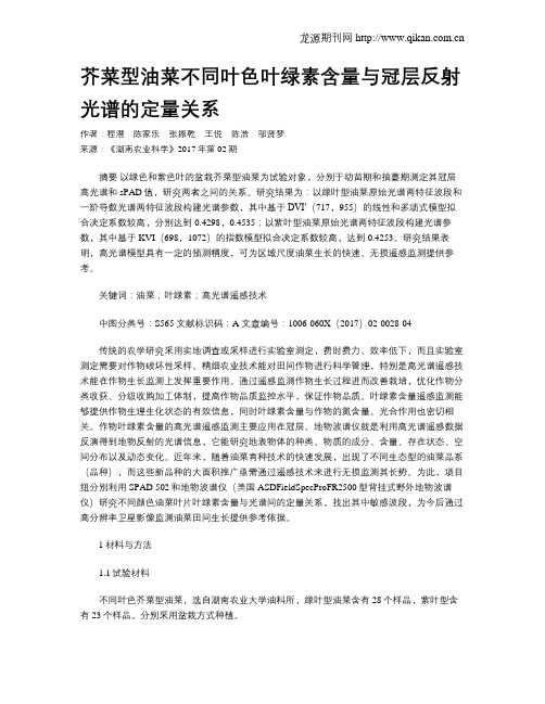 芥菜型油菜不同叶色叶绿素含量与冠层反射光谱的定量关系