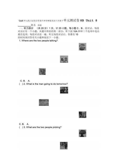 牛津译林版英语八年级下Unit8单元练习试卷含答案