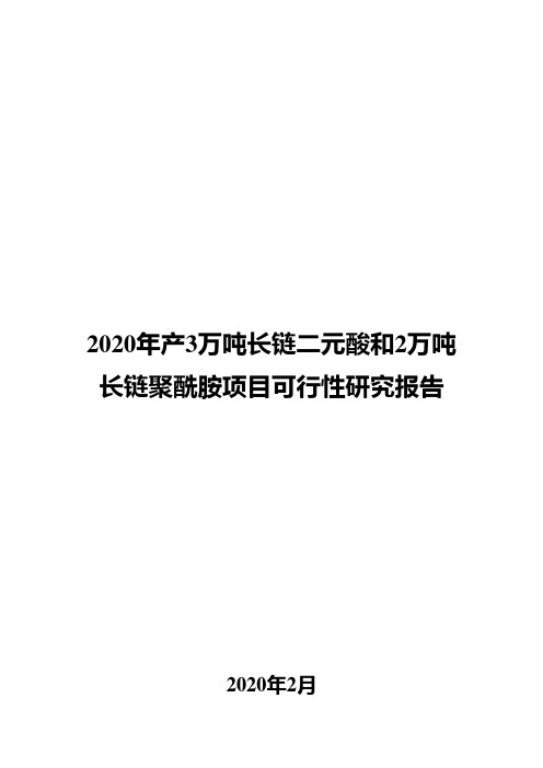 2020年产3万吨长链二元酸和2万吨长链聚酰胺项目可行性研究报告