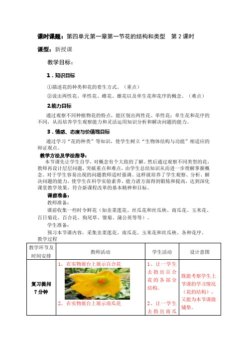 八年级生物上册第四单元第一章《花的结构和类型》教案