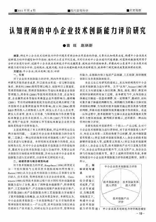 认知视角的中小企业技术创新能力评价研究