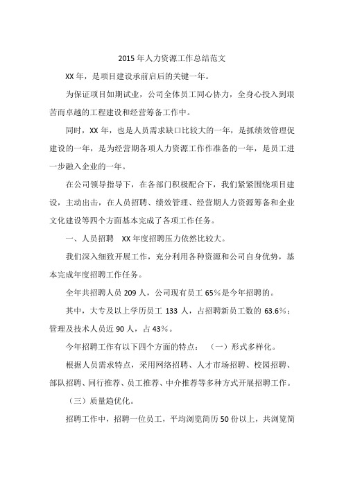 2015年人力资源工作总结范文
