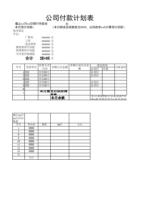 公司付款计划表