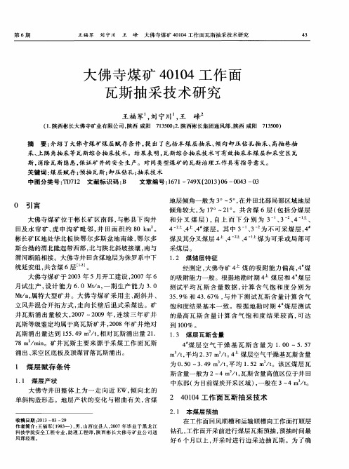 大佛寺煤矿40104工作面瓦斯抽采技术研究
