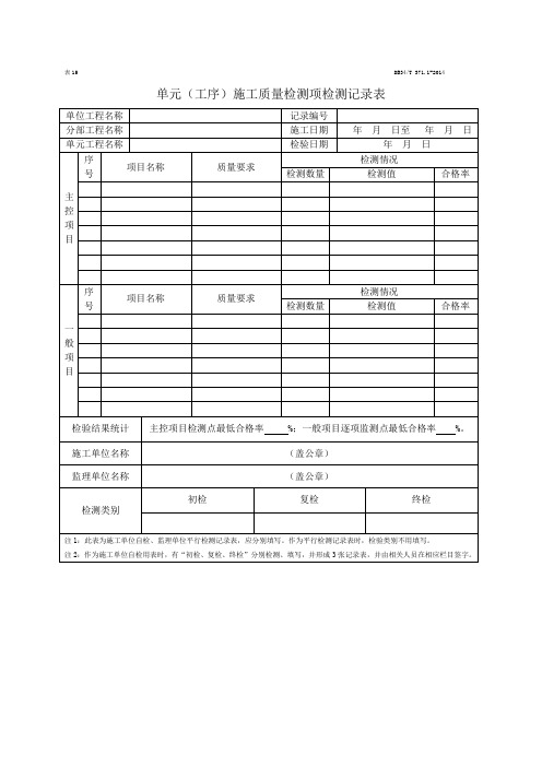 单元(工序)施工质量检测项检测记录表