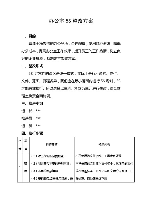 办公室5s整改方案