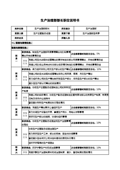 仪器生产企业生产管理部部长职位说明书