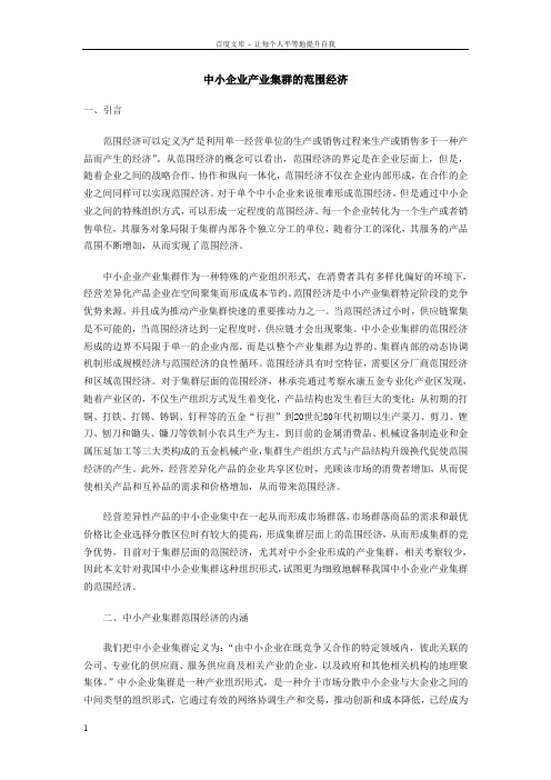 中小企业产业集群的范围经济