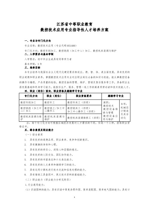 中等职业教育数控技术应用专业指导性人才培养方案