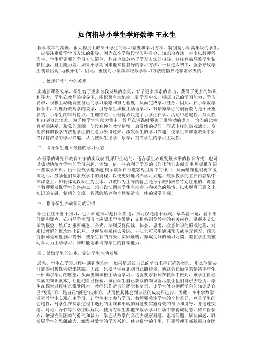 如何指导小学生学好数学 王永生