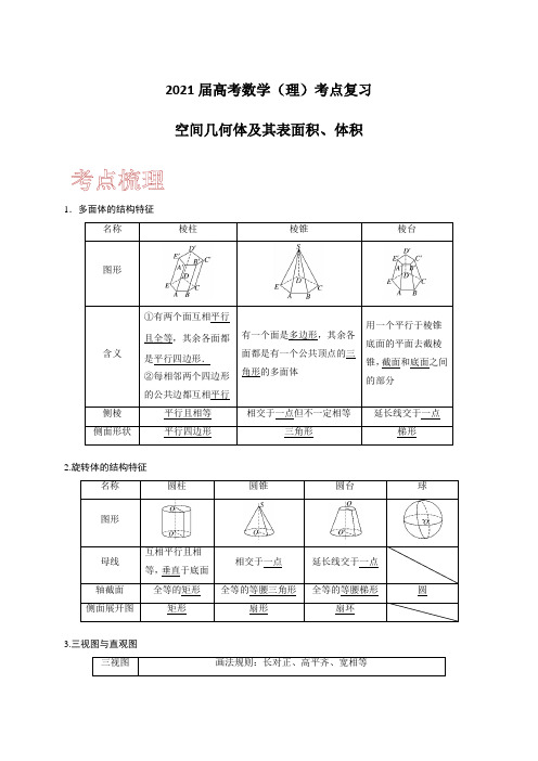 2021届高考数学(理)考点复习：空间几何体及其表面积、体积(含解析)