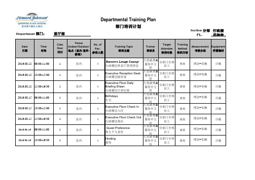 五星级酒店部门培训计划