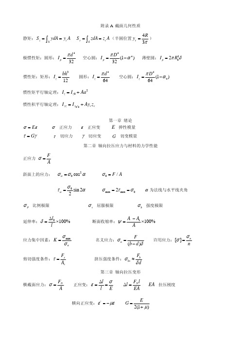 材料力学公式