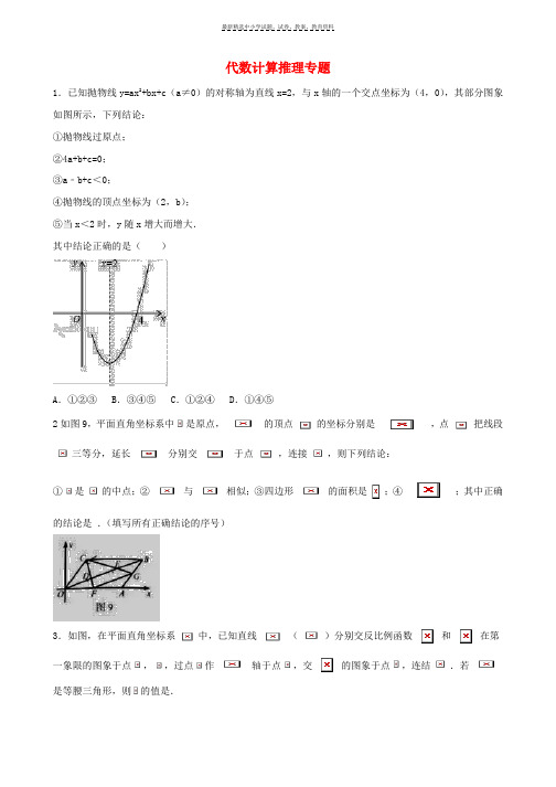 2017_2018学年中考数学压轴题分类练习代数计算推理专题无答案