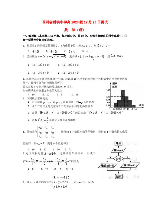 四川省射洪县射洪中学2020届高三数学12月月考试题 理(无答案)