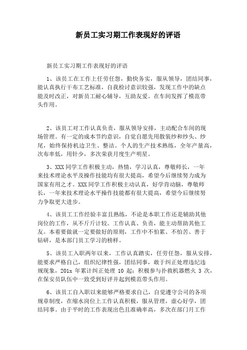 新员工实习期工作表现好的评语