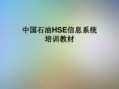 中国石油HSE信息系统培训教材