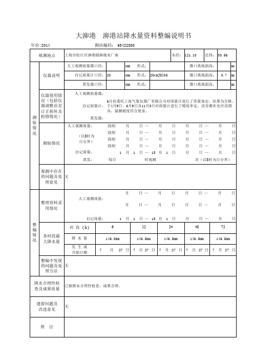 63422800-2014年泖港站降水量资料整编说明书