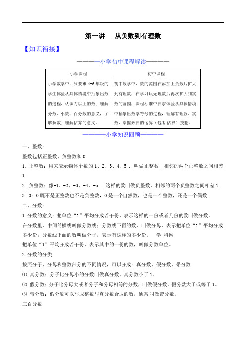 小升初衔接数学课堂：第一讲 从负数到有理数