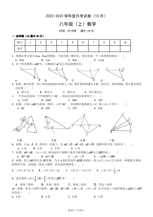 八年级(上)月考数学试卷(2022年10月)