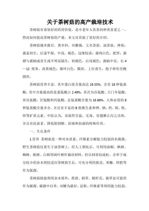 关于茶树菇的高产栽培技术
