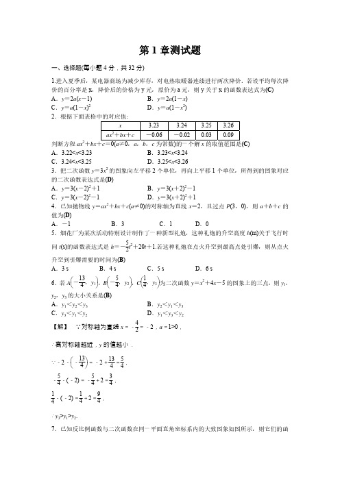 浙教版九年级数学上册第1章《二次函数》测试题含答案(PDF版)