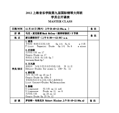 2012上海音乐学院第九届国际钢琴大师班
