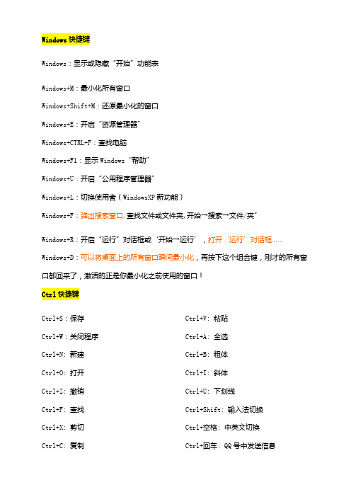 电脑键盘快捷键大全