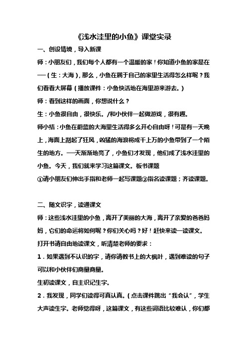 人教版小学语文二年级上册《浅水洼里的小鱼》教学实录